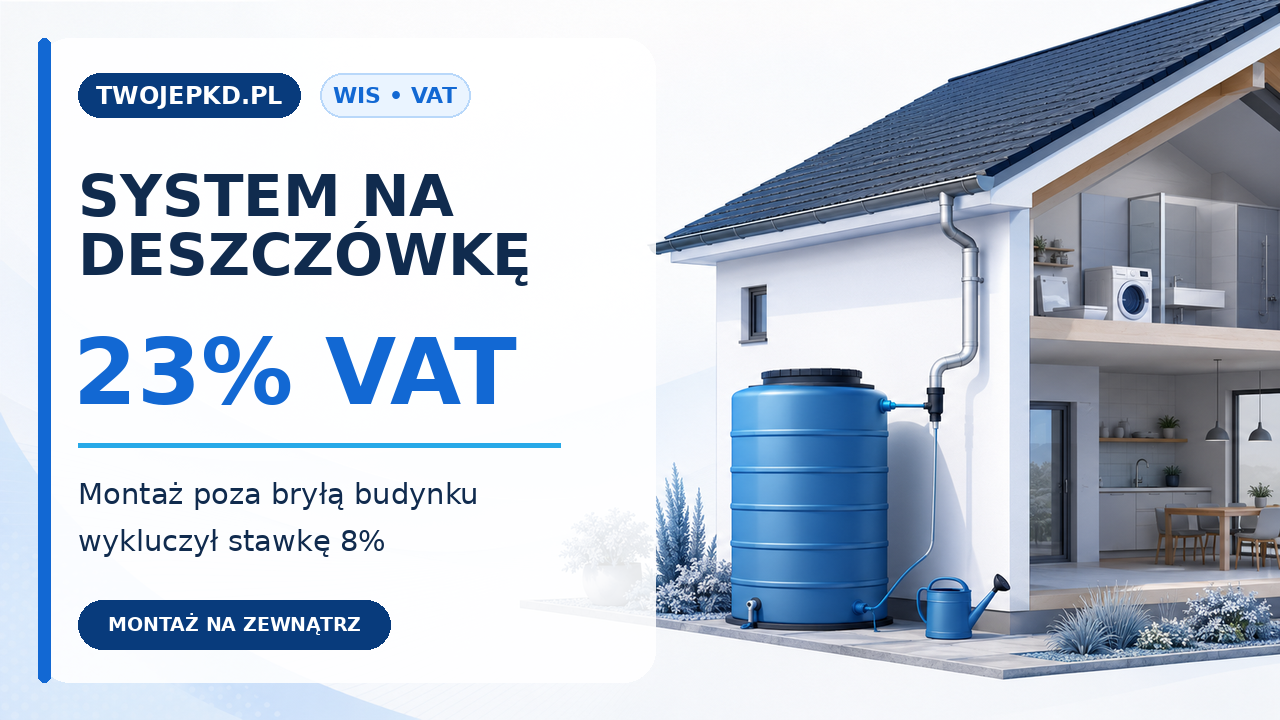 Naziemny zbiornik na deszczówkę zamontowany poza bryłą domu – 23% VAT według WIS