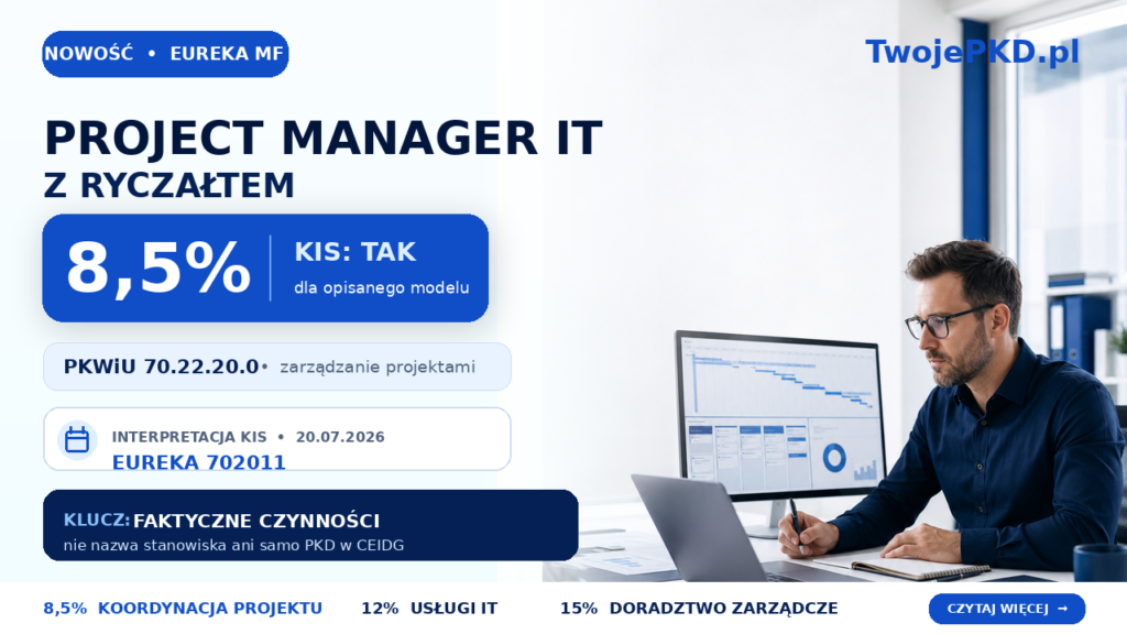 Project Manager IT z ryczałtem 8,5 procent – interpretacja KIS i PKWiU 70.22.20.0