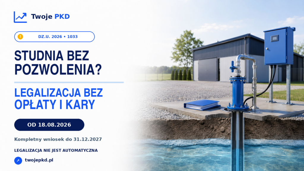 Studnia bez pozwolenia — legalizacja ujęcia wód podziemnych bez opłaty i administracyjnej kary pieniężnej od 18 sierpnia 2026 r.